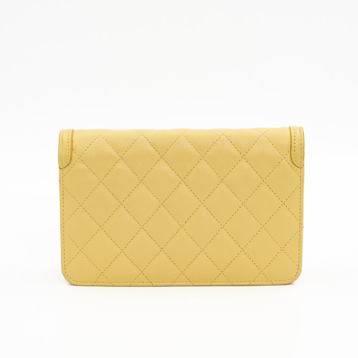 Chanel CC Filigree Wallet on Chain (WOC) in Yellow Quilted Caviar Leather with Gold Hardware