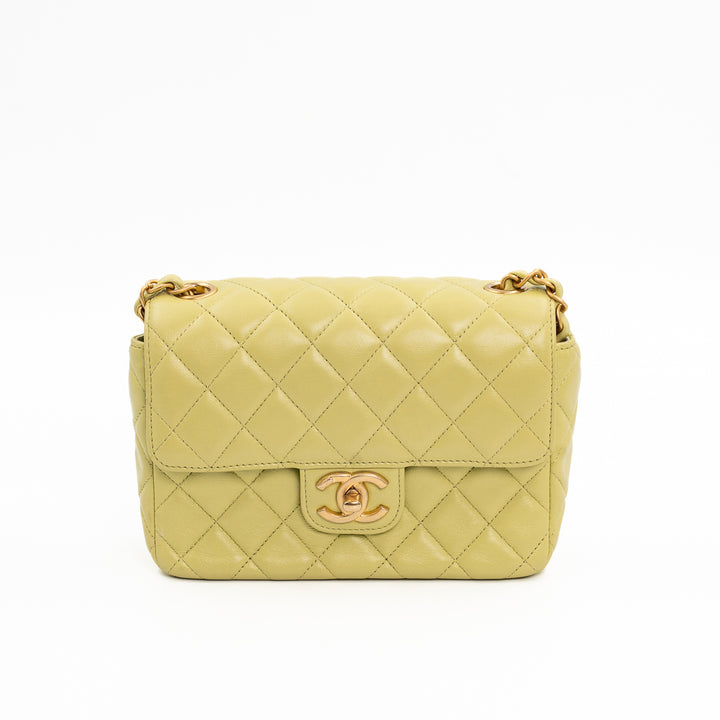 Chanel Small Flap Bag in Green Quilted Lambskin with Casino Collection Charms & Gold Hardware