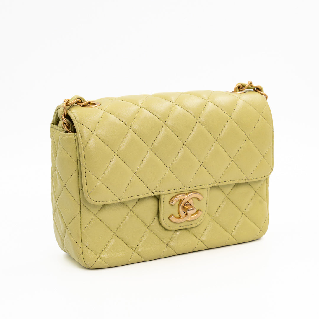 Chanel Small Flap Bag in Green Quilted Lambskin with Casino Collection Charms & Gold Hardware