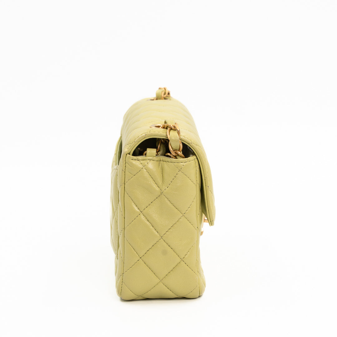 Chanel Small Flap Bag in Green Quilted Lambskin with Casino Collection Charms & Gold Hardware