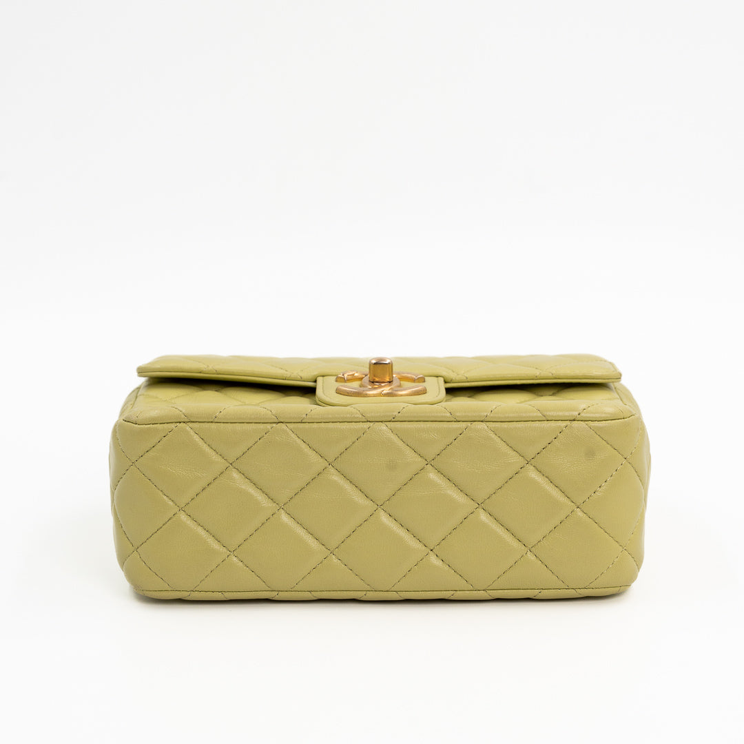 Chanel Small Flap Bag in Green Quilted Lambskin with Casino Collection Charms & Gold Hardware