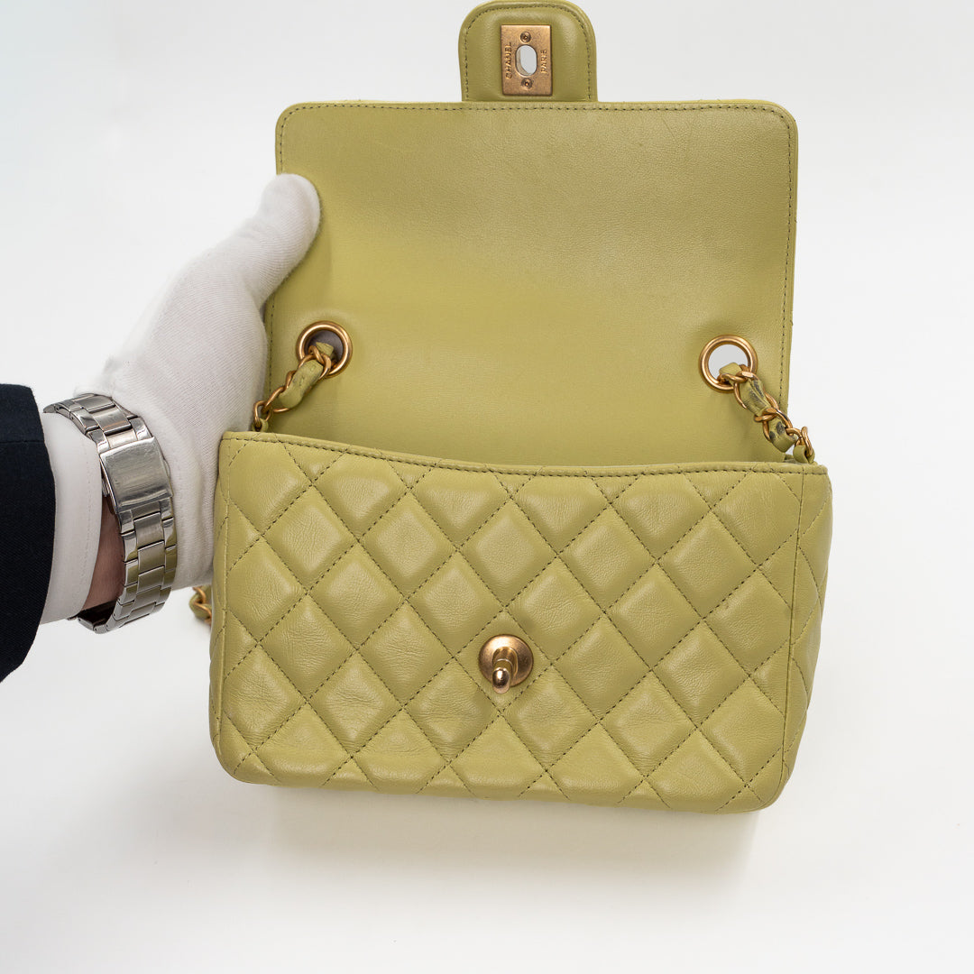 Chanel Small Flap Bag in Green Quilted Lambskin with Casino Collection Charms & Gold Hardware