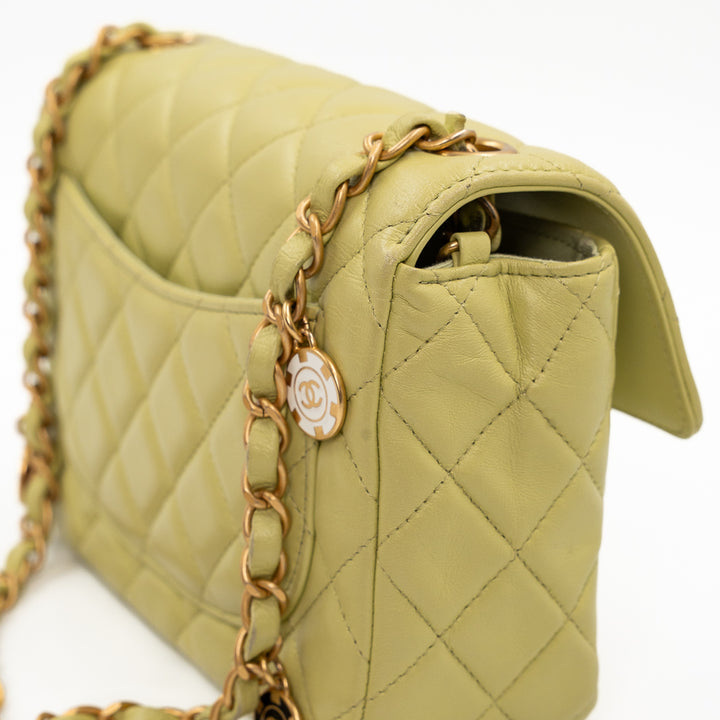 Chanel Small Flap Bag in Green Quilted Lambskin with Casino Collection Charms & Gold Hardware