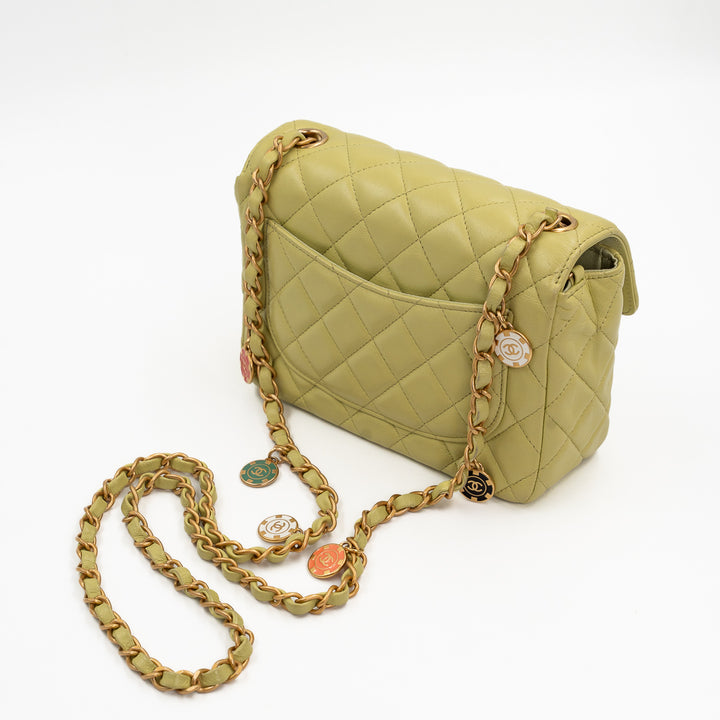 Chanel Small Flap Bag in Green Quilted Lambskin with Casino Collection Charms & Gold Hardware