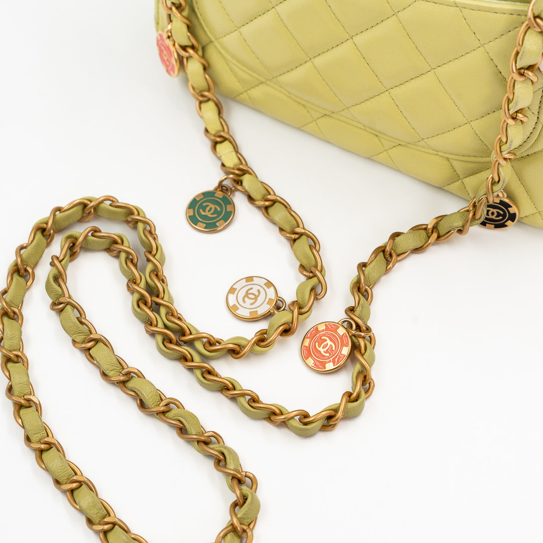 Chanel Small Flap Bag in Green Quilted Lambskin with Casino Collection Charms & Gold Hardware