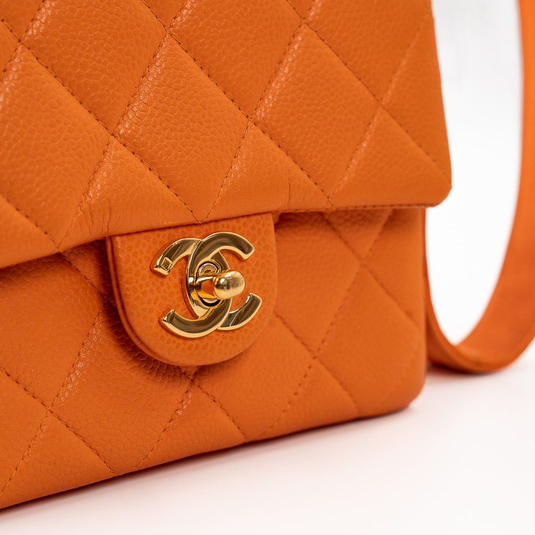 Chanel Vintage Orange Caviar Leather Classic Flap Bag