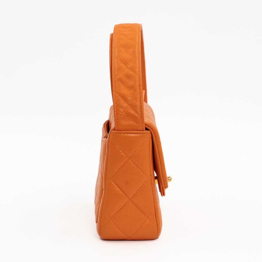 Chanel Vintage Orange Caviar Leather Classic Flap Bag