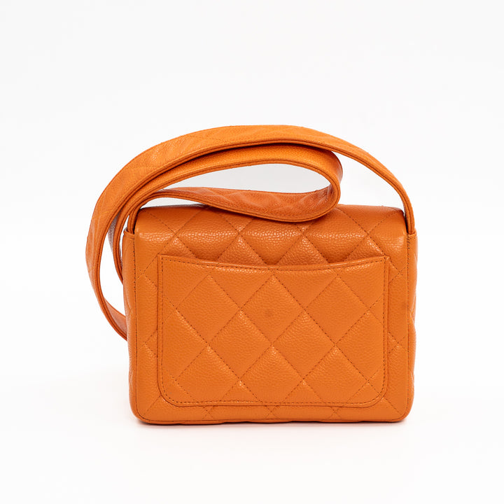 Chanel Vintage Orange Caviar Leather Classic Flap Bag