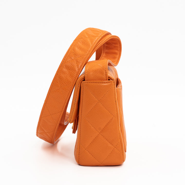 Chanel Vintage Orange Caviar Leather Classic Flap Bag