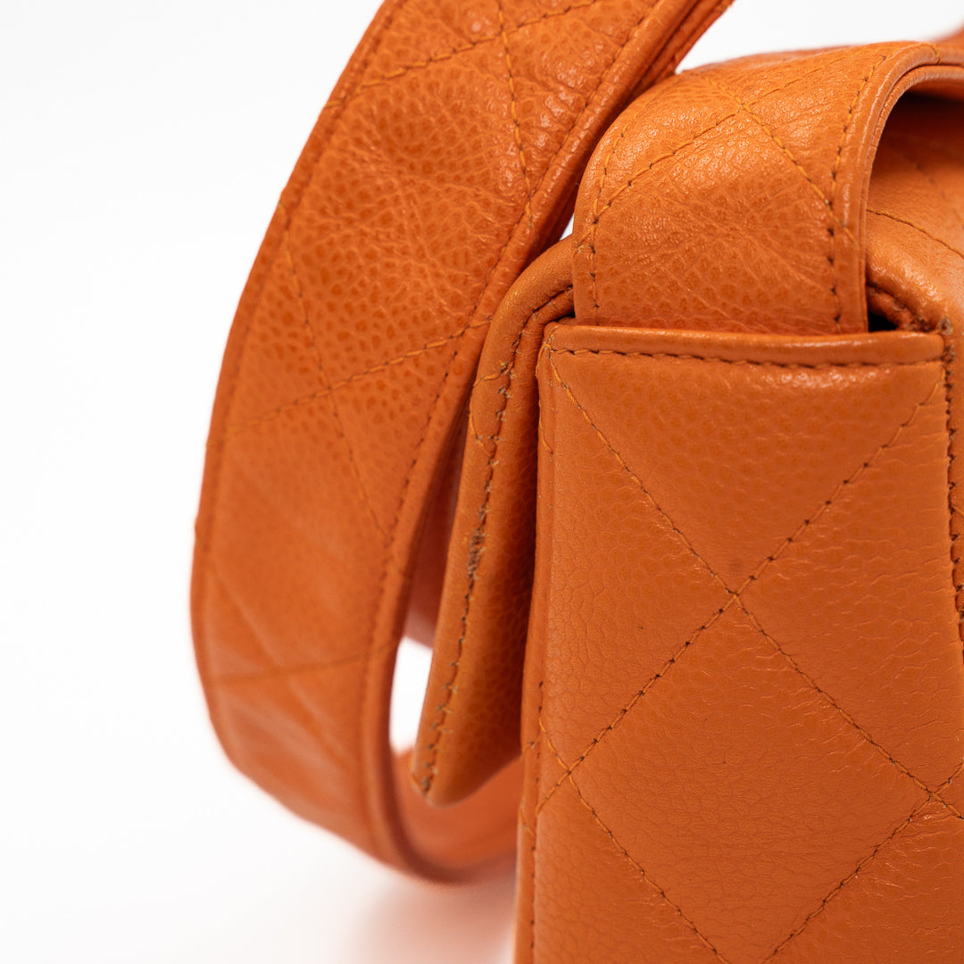 Chanel Vintage Orange Caviar Leather Classic Flap Bag