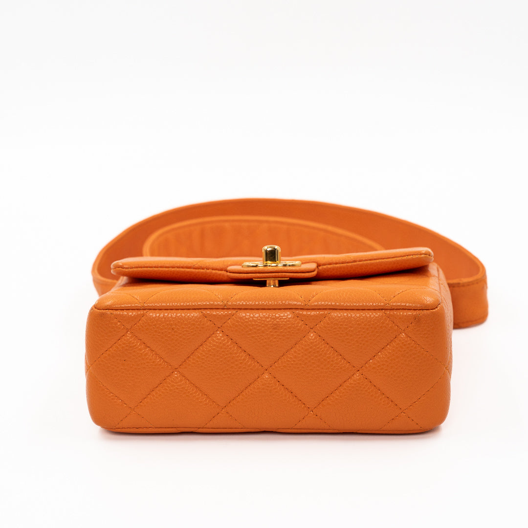 Chanel Vintage Orange Caviar Leather Classic Flap Bag
