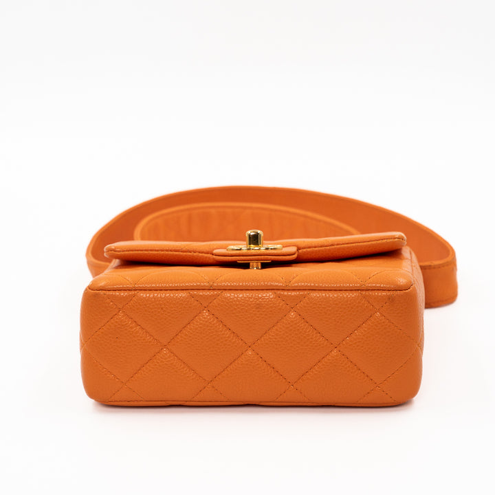 Chanel Vintage Orange Caviar Leather Classic Flap Bag