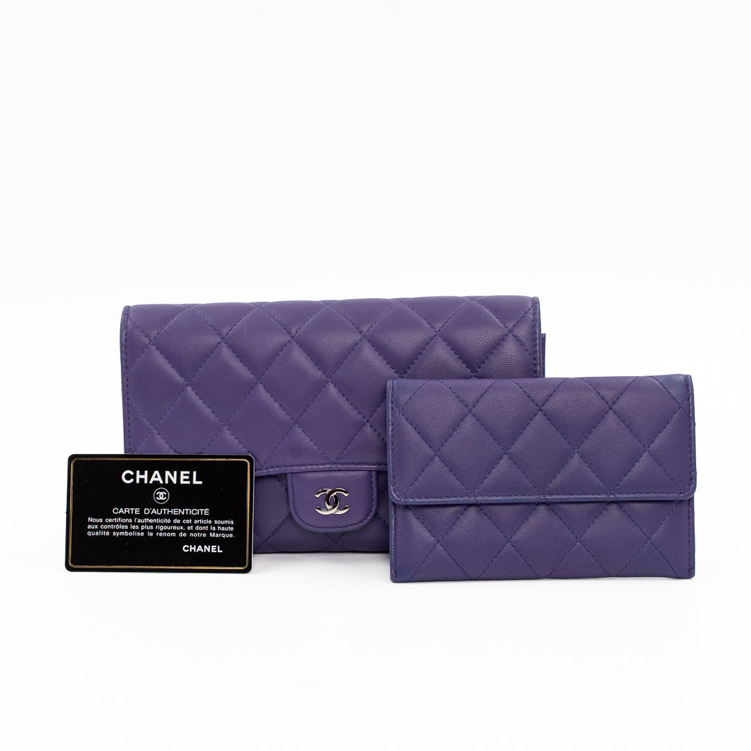 Chanel Classic Long Flap Wallet with Removable Card Holder in Purple Quilted Lambskin Leather
