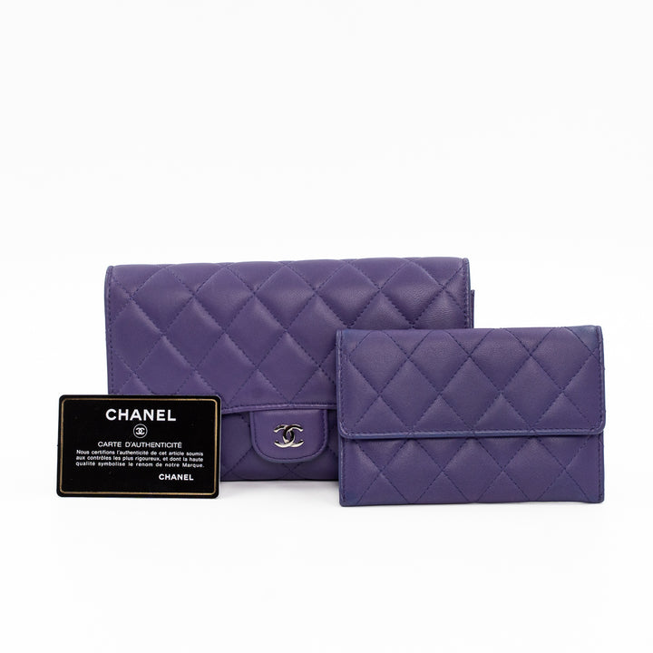 Chanel Classic Long Flap Wallet with Removable Card Holder in Purple Quilted Lambskin Leather