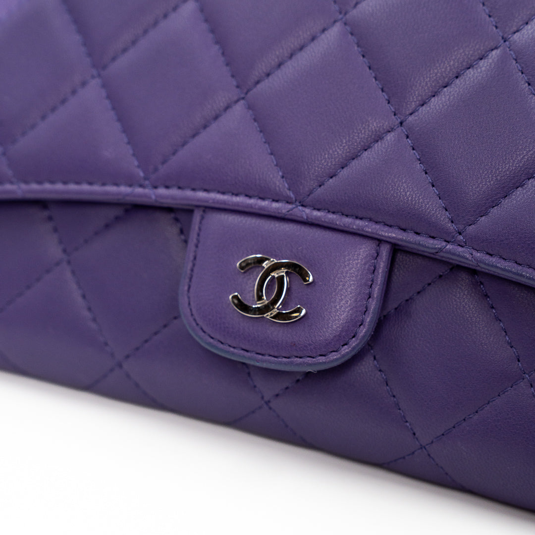 Chanel Classic Long Flap Wallet with Removable Card Holder in Purple Quilted Lambskin Leather