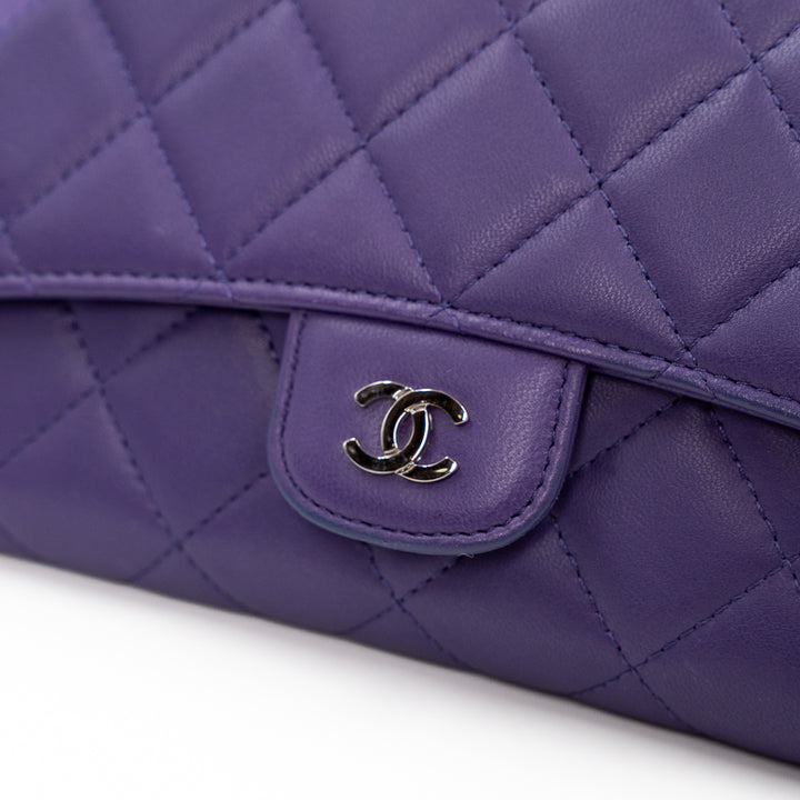 Chanel Classic Long Flap Wallet with Removable Card Holder in Purple Quilted Lambskin Leather