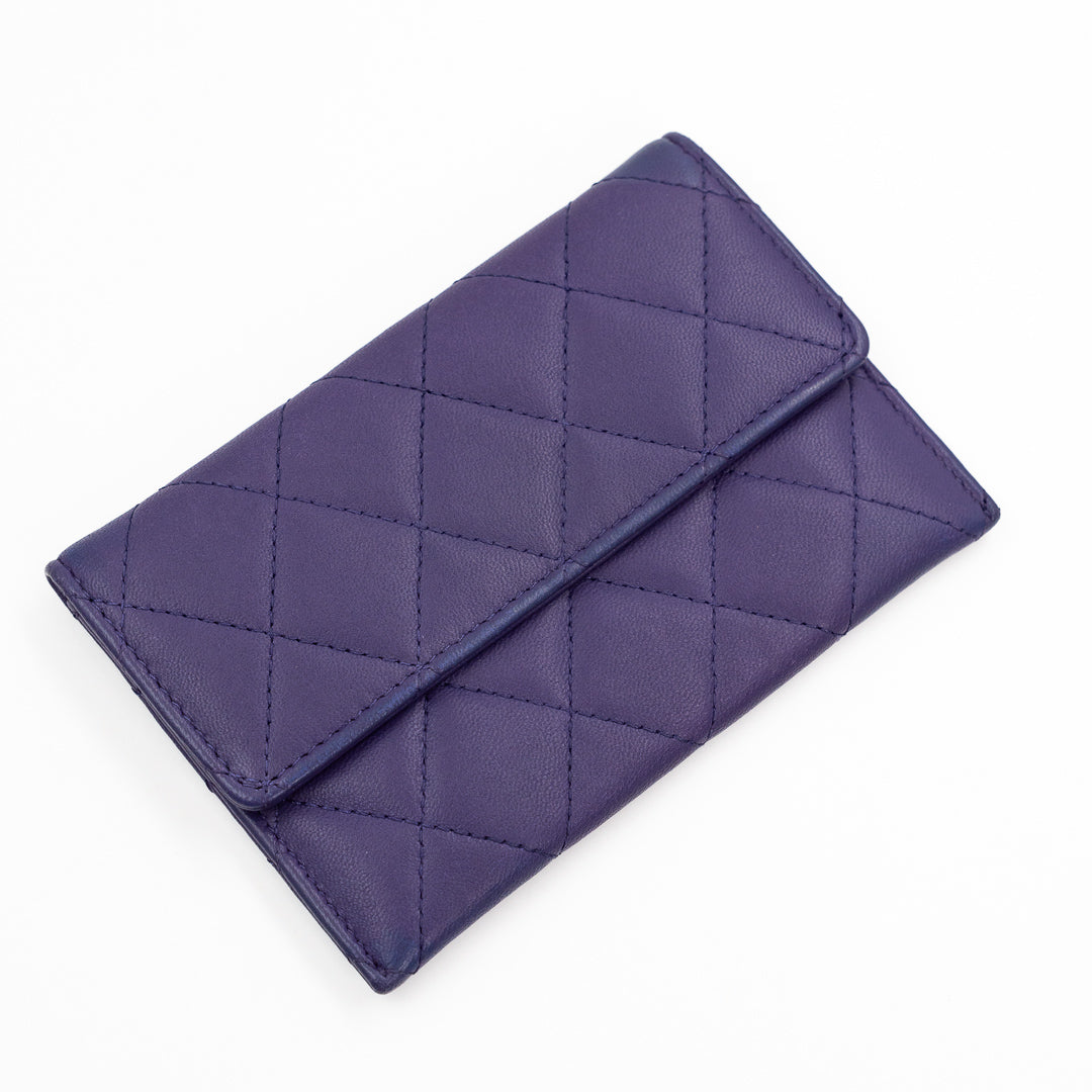 Chanel Classic Long Flap Wallet with Removable Card Holder in Purple Quilted Lambskin Leather