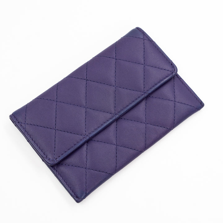 Chanel Classic Long Flap Wallet with Removable Card Holder in Purple Quilted Lambskin Leather