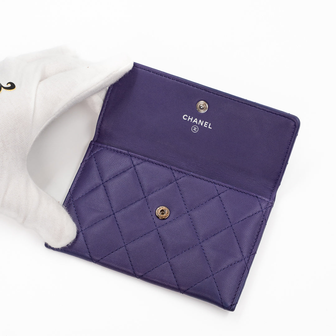 Chanel Classic Long Flap Wallet with Removable Card Holder in Purple Quilted Lambskin Leather