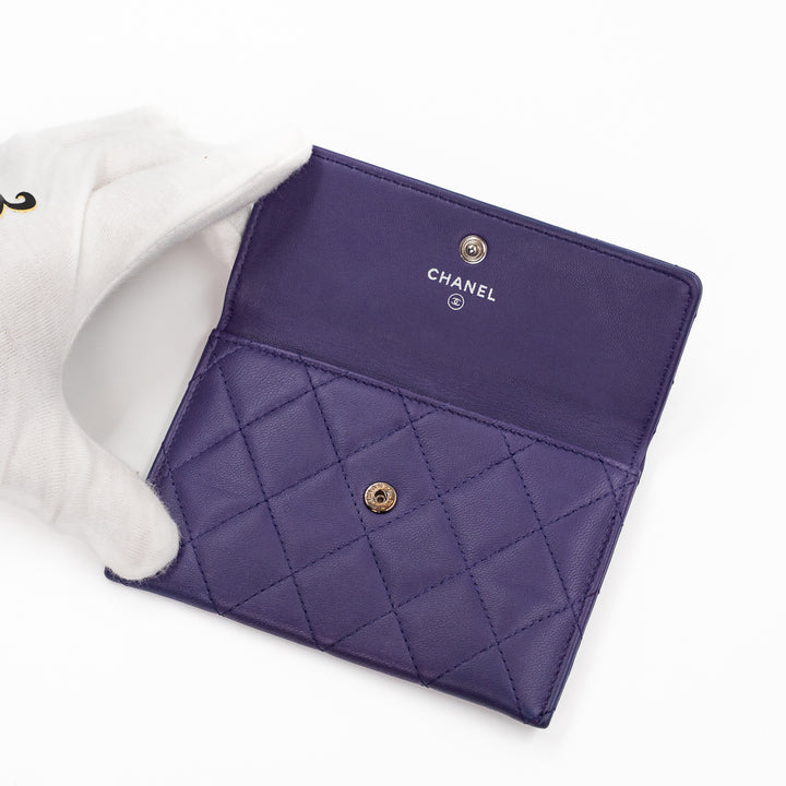 Chanel Classic Long Flap Wallet with Removable Card Holder in Purple Quilted Lambskin Leather