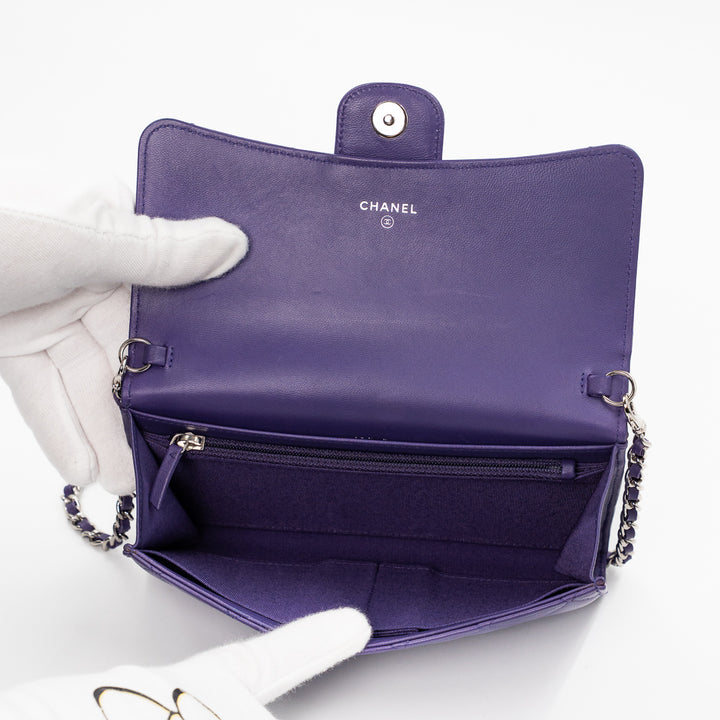 Chanel Classic Long Flap Wallet with Removable Card Holder in Purple Quilted Lambskin Leather