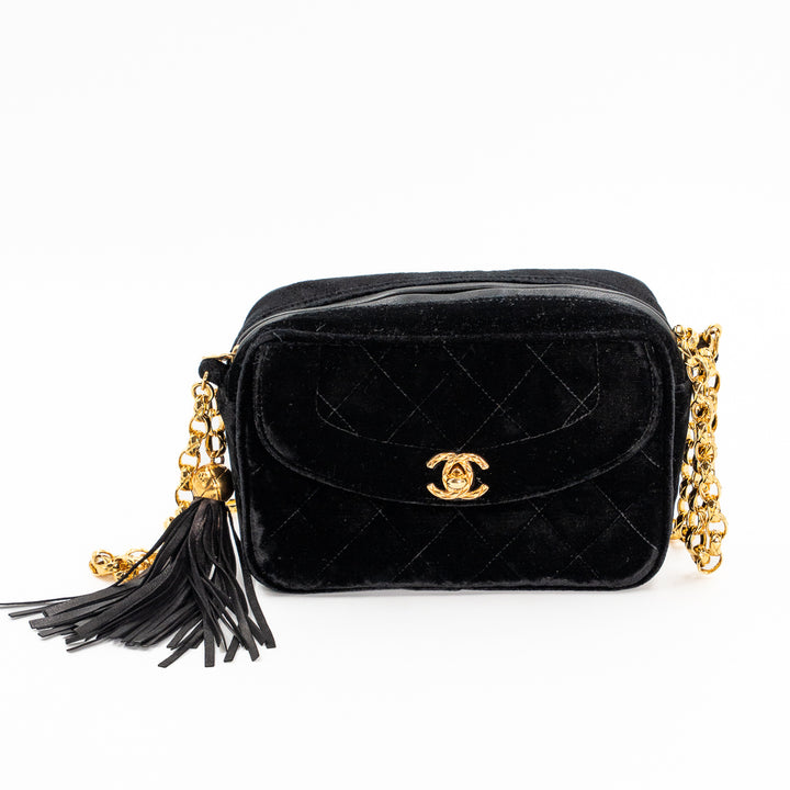 Chanel Vintage Quilted Flap Bag in Black Velvet with Gold-Tone Hardware