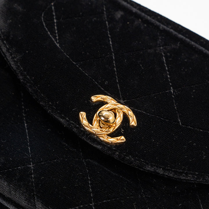 Chanel Vintage Quilted Flap Bag in Black Velvet with Gold-Tone Hardware