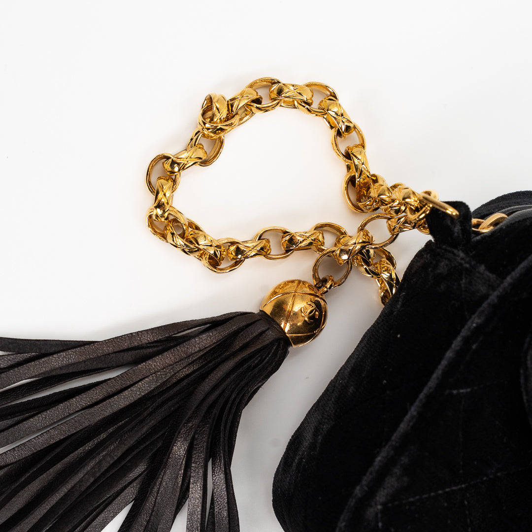 Chanel Vintage Quilted Flap Bag in Black Velvet with Gold-Tone Hardware
