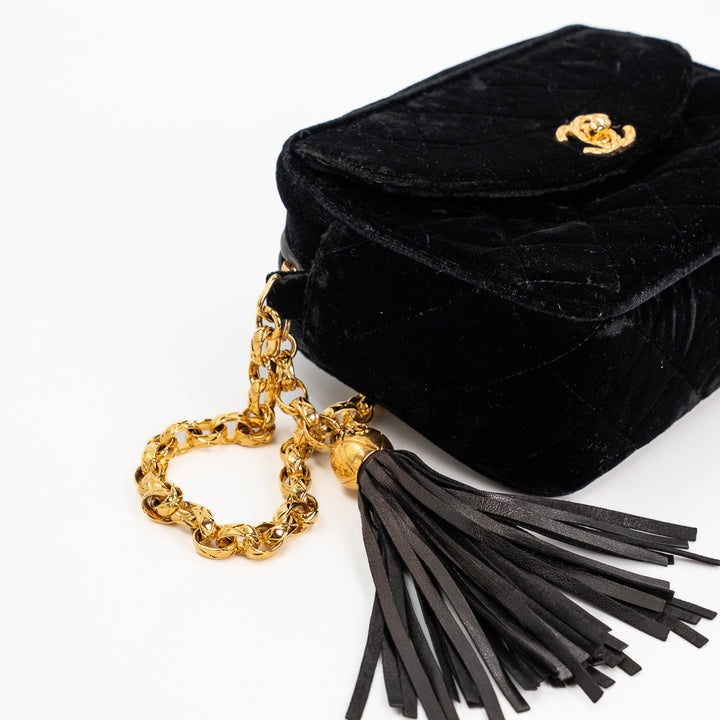 Chanel Vintage Quilted Flap Bag in Black Velvet with Gold-Tone Hardware