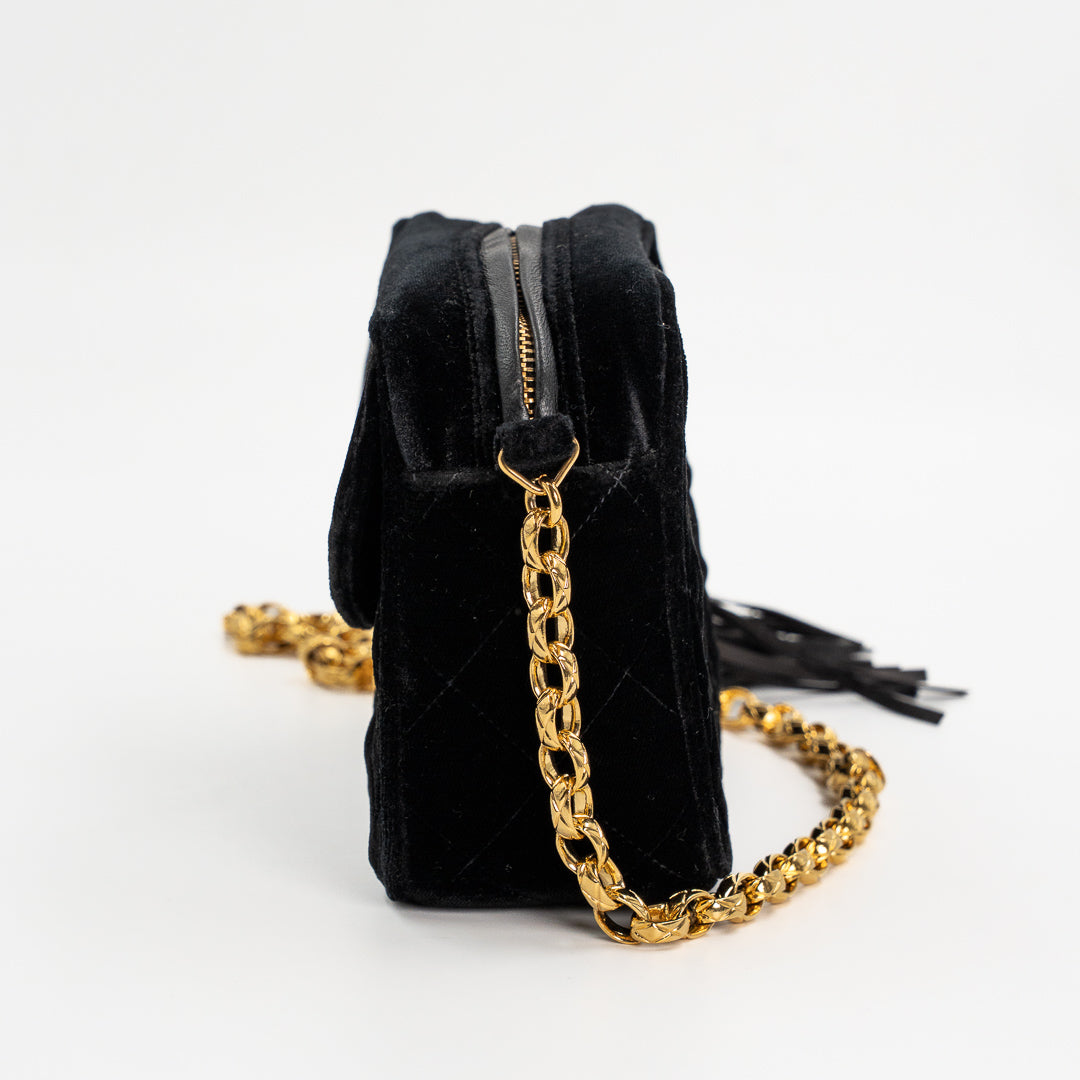 Chanel Vintage Quilted Flap Bag in Black Velvet with Gold-Tone Hardware
