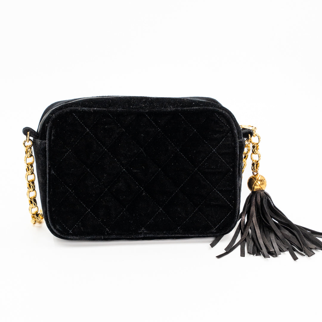 Chanel Vintage Quilted Flap Bag in Black Velvet with Gold-Tone Hardware