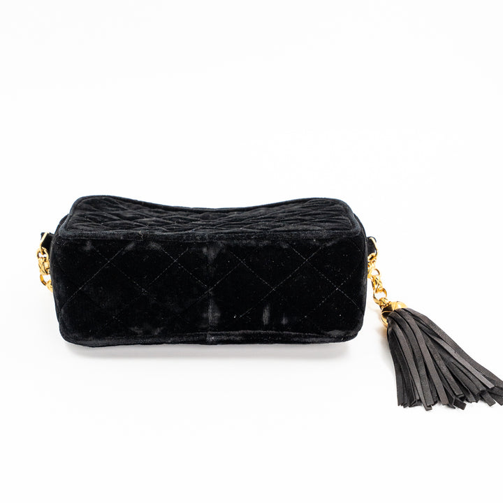 Chanel Vintage Quilted Flap Bag in Black Velvet with Gold-Tone Hardware
