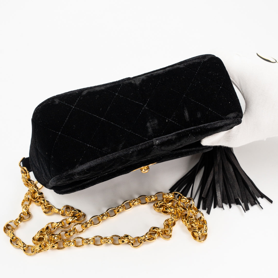 Chanel Vintage Quilted Flap Bag in Black Velvet with Gold-Tone Hardware