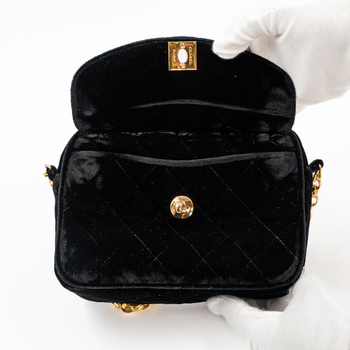 Chanel Vintage Quilted Flap Bag in Black Velvet with Gold-Tone Hardware