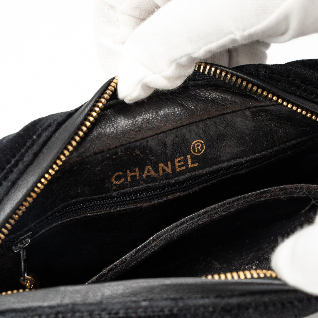 Chanel Vintage Quilted Flap Bag in Black Velvet with Gold-Tone Hardware