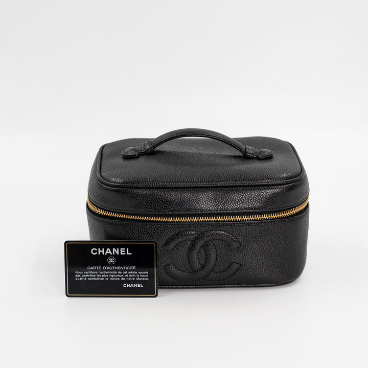 Chanel Vintage Vanity Bag in Black Caviar Leather