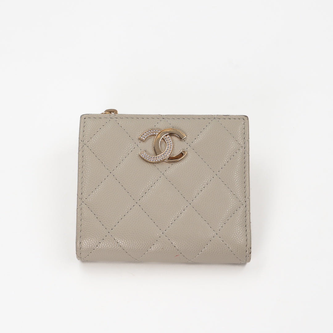 Chanel Small Flap Wallet in Light Grey Caviar Leather with Crystal CC Logo
