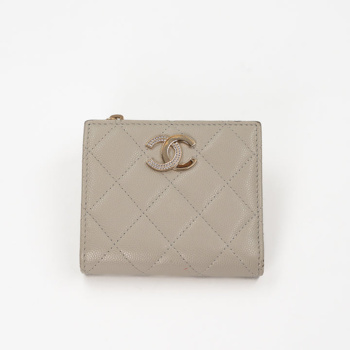 Chanel Small Flap Wallet in Light Grey Caviar Leather with Crystal CC Logo