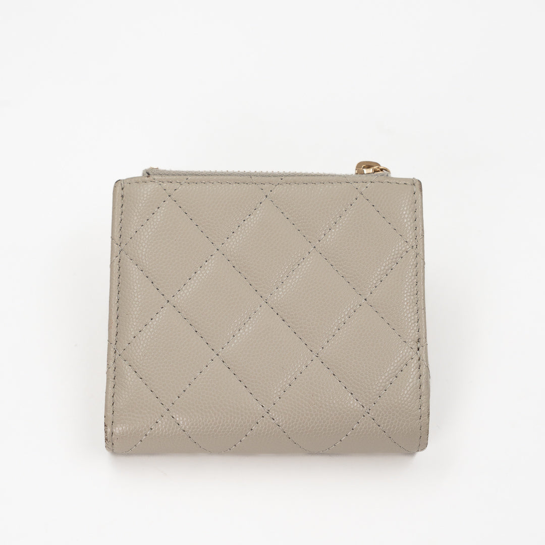 Chanel Small Flap Wallet in Light Grey Caviar Leather with Crystal CC Logo