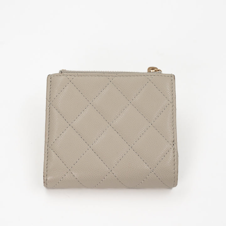 Chanel Small Flap Wallet in Light Grey Caviar Leather with Crystal CC Logo
