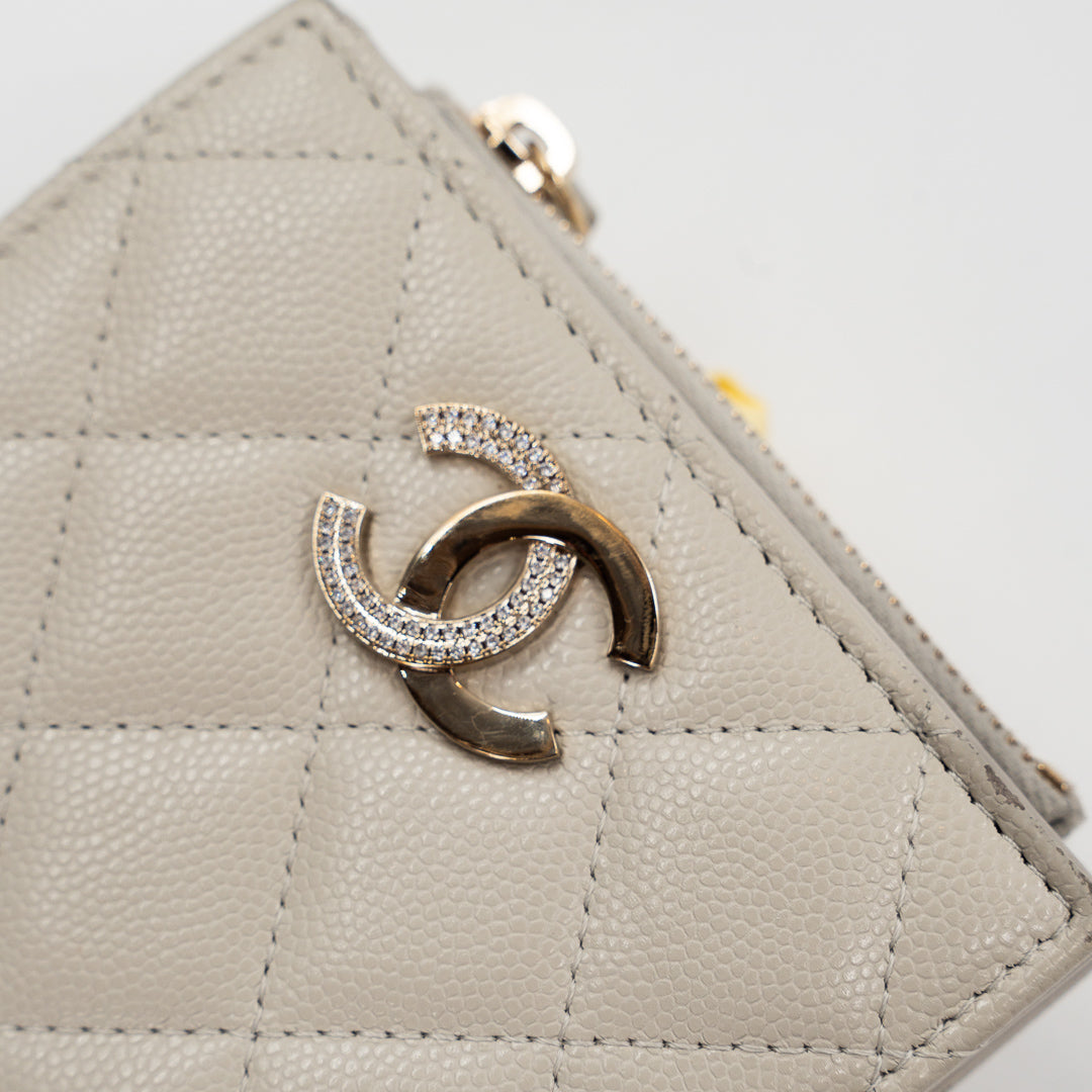 Chanel Small Flap Wallet in Light Grey Caviar Leather with Crystal CC Logo