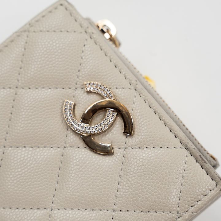 Chanel Small Flap Wallet in Light Grey Caviar Leather with Crystal CC Logo