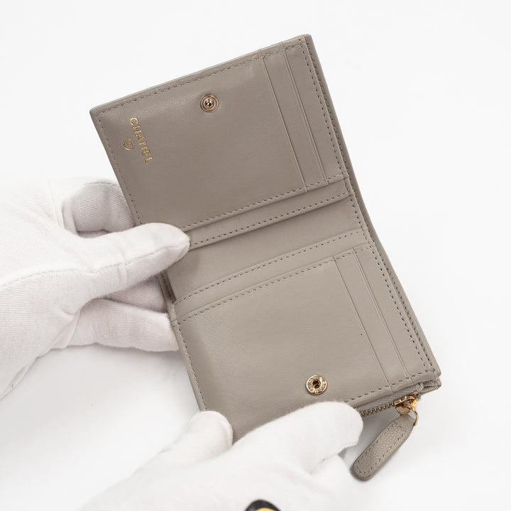 Chanel Small Flap Wallet in Light Grey Caviar Leather with Crystal CC Logo