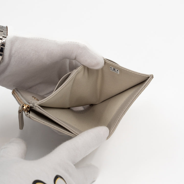 Chanel Small Flap Wallet in Light Grey Caviar Leather with Crystal CC Logo