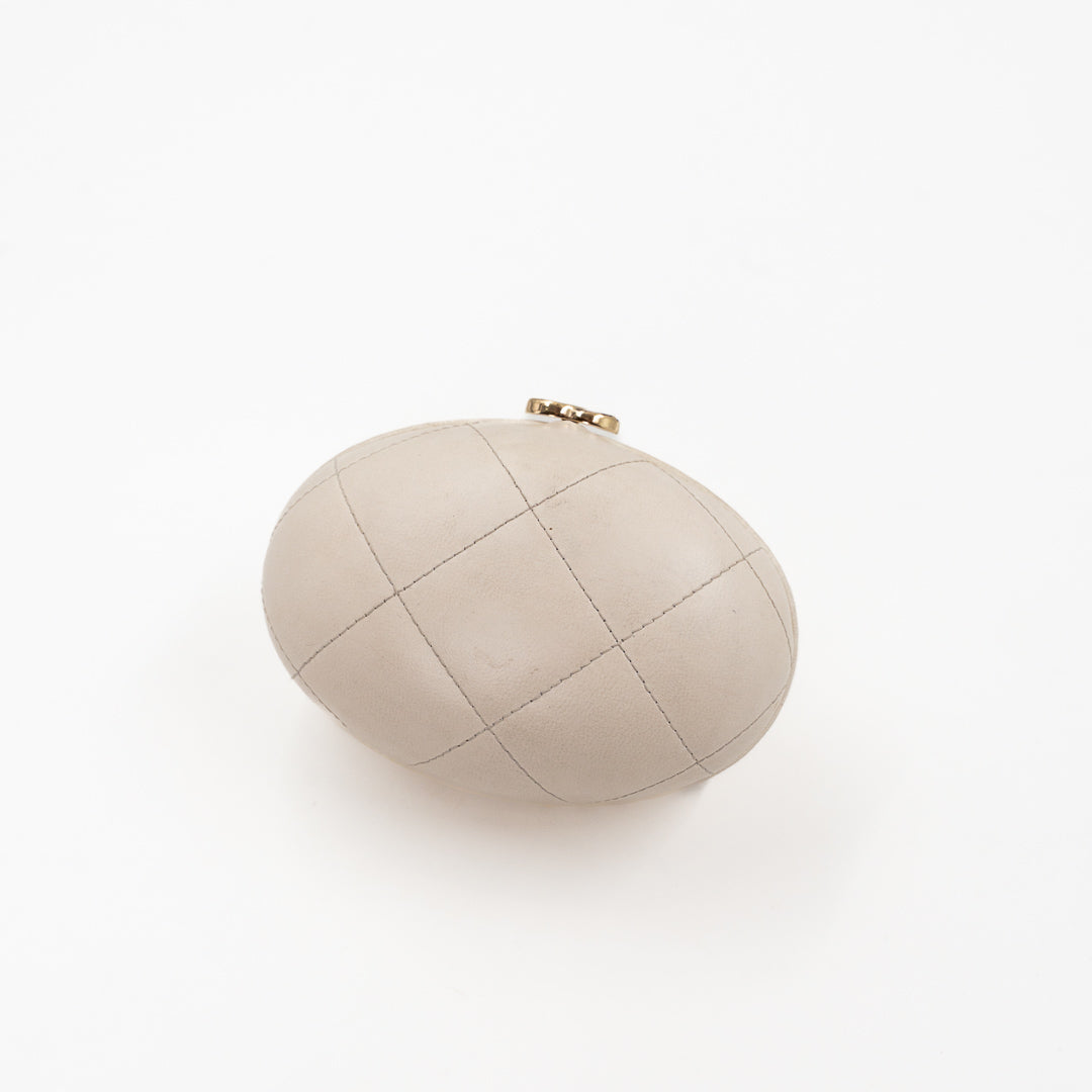 Chanel Mini Bag Charm in Cream Quilted Lambskin Leather with Gold Tone Lettering