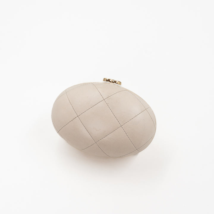 Chanel Mini Bag Charm in Cream Quilted Lambskin Leather with Gold Tone Lettering