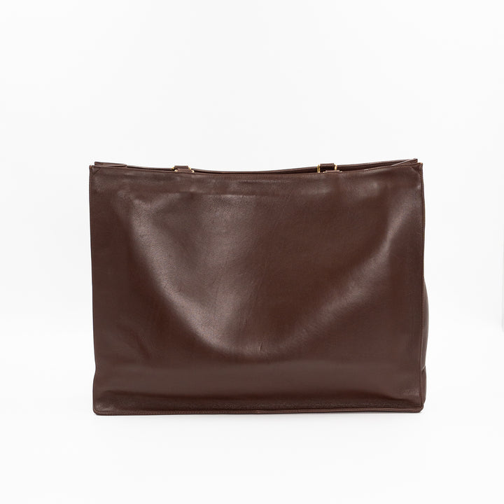 Chanel Vintage Large Timeless Shopping Tote in Brown Calfskin Leather with Gold Tone Chain Handles