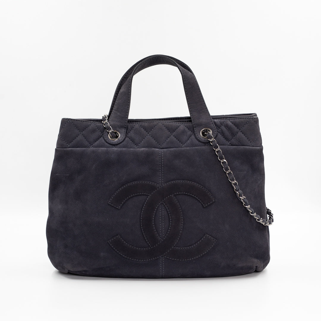 Chanel Vintage Trianon Shopping Tote in Gray-Purple Nubuck Leather with Silver Hardware