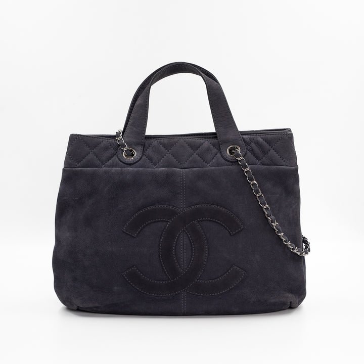 Chanel Vintage Trianon Shopping Tote in Gray-Purple Nubuck Leather with Silver Hardware