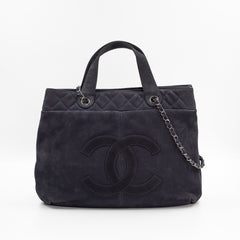 Chanel Vintage Trianon Shopping Tote in Gray-Purple Nubuck Leather with Silver Hardware